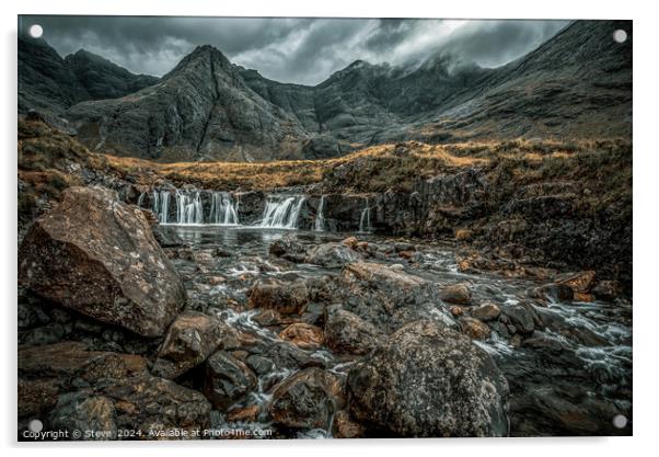View of Main Waterfall of River Brittle, The Fairy Pools, Glenbrittle, Isle of Skye, Scotland Acrylic by Steve 