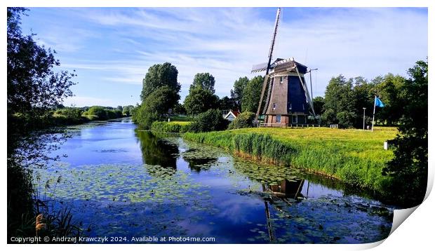 Windmill in Amsterdam Print by Andrzej Krawczyk