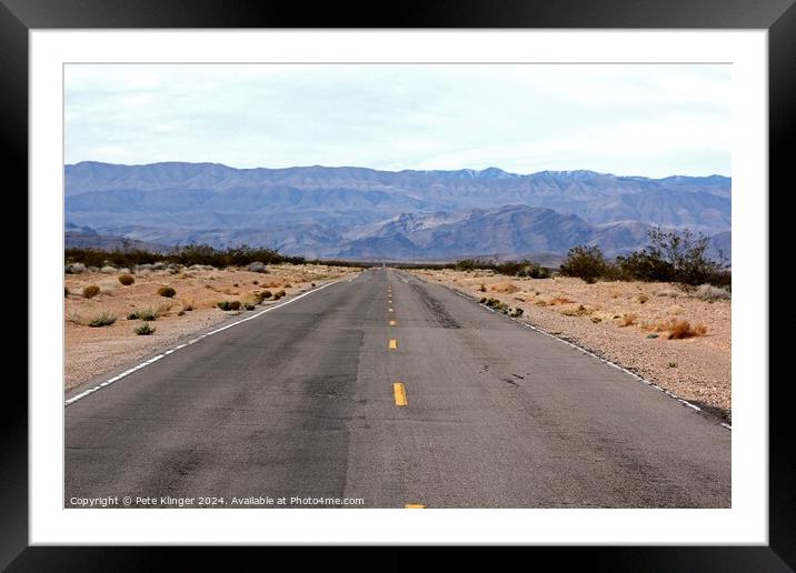 Valley of Fire Highway Straight section into distant mountain pass Framed Mounted Print by Pete Klinger