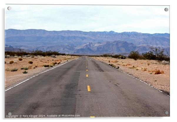 Valley of Fire Highway Straight section into distant mountain pass Acrylic by Pete Klinger