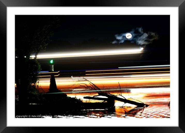 Night Barge and Moon Framed Mounted Print by Pete Klinger