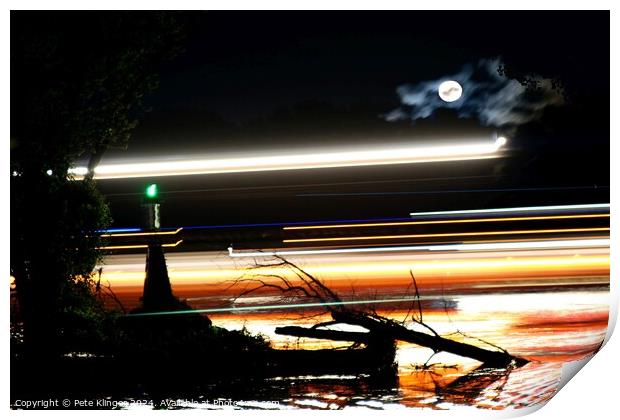 Night Barge and Moon Print by Pete Klinger