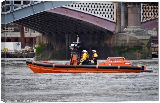 RNLI Tower Lifeboat on patrol on the River Thames Canvas Print by Stephen Noulton