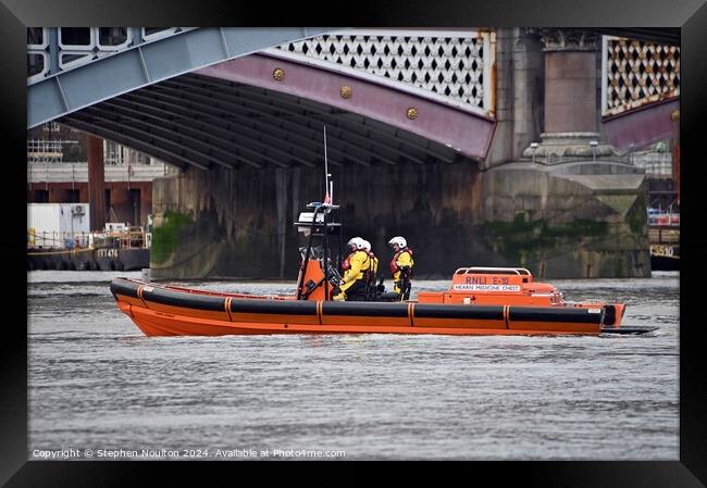 RNLI Tower Lifeboat on patrol on the River Thames Framed Print by Stephen Noulton