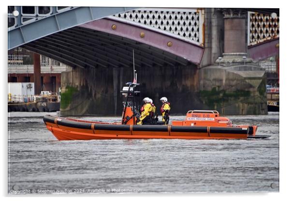 RNLI Tower Lifeboat on patrol on the River Thames Acrylic by Stephen Noulton