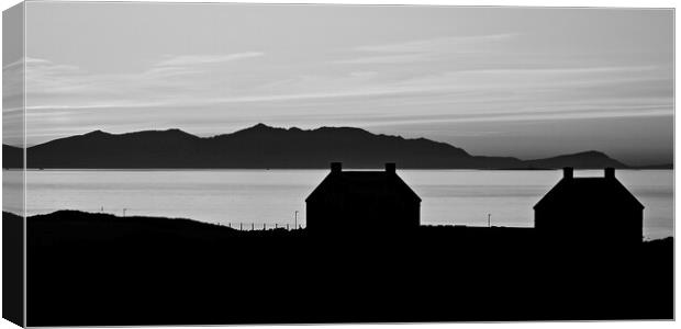 Arran and Prestwick salt pan houses silhouetted Canvas Print by Allan Durward Photography