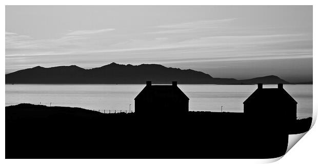 Arran and Prestwick salt pan houses silhouetted Print by Allan Durward Photography