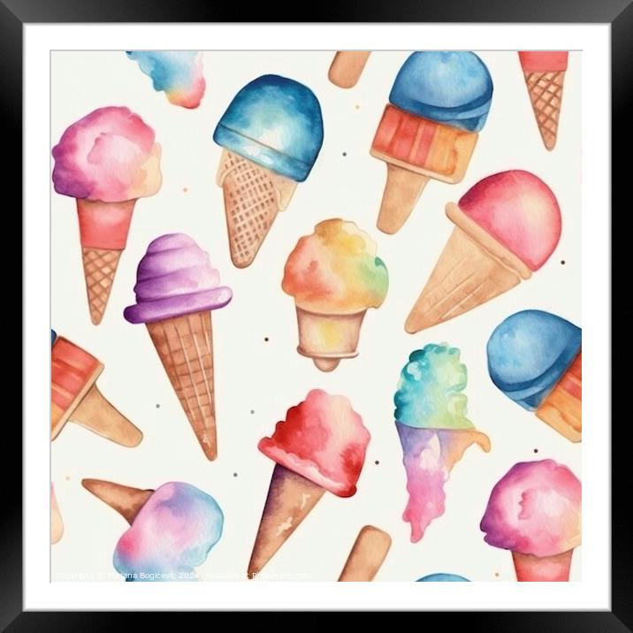 Ice cream watercolor seamless pattern Framed Mounted Print by Mirjana Bogicevic