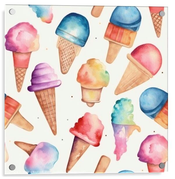 Ice cream watercolor seamless pattern Acrylic by Mirjana Bogicevic