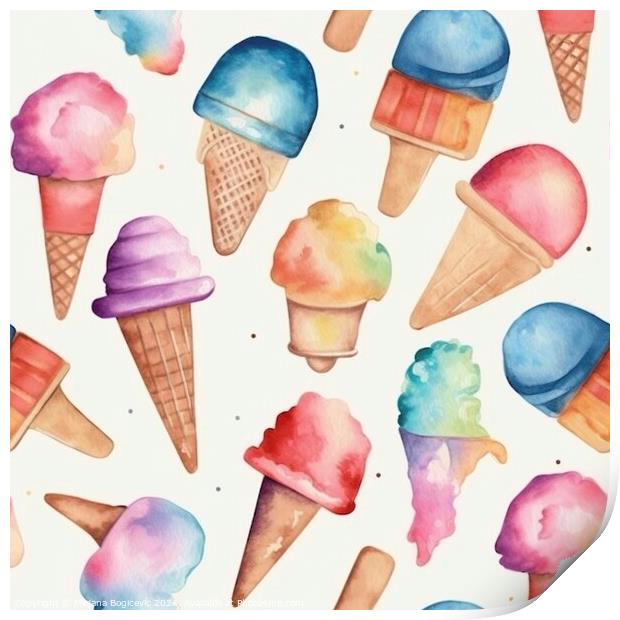 Ice cream watercolor seamless pattern Print by Mirjana Bogicevic