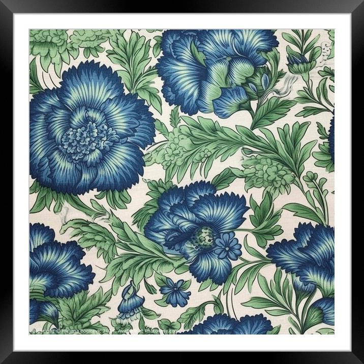 Seamless pattern of cotton fabrics with blue and g Framed Mounted Print by Mirjana Bogicevic
