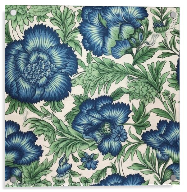 Seamless pattern of cotton fabrics with blue and g Acrylic by Mirjana Bogicevic
