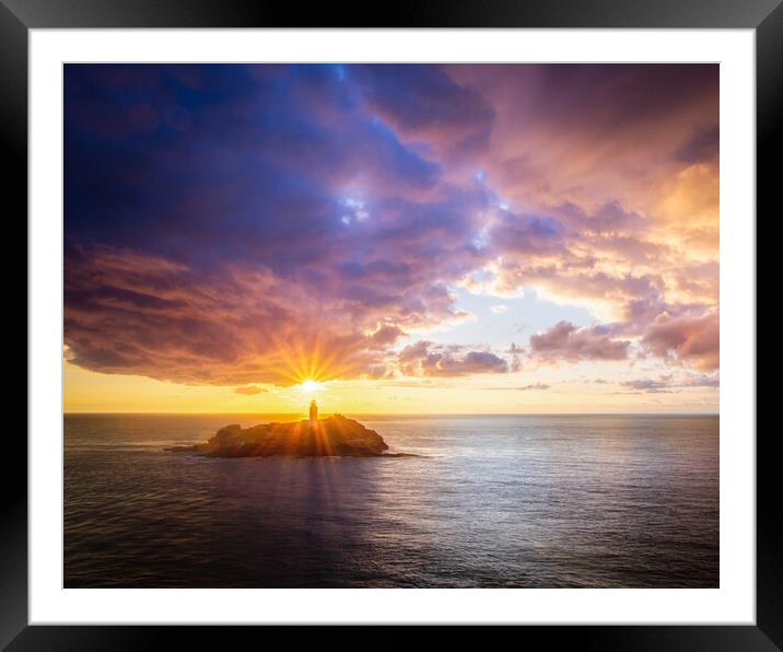 Sunset over Godrevy Lighthouse Framed Mounted Print by Matthew Grey
