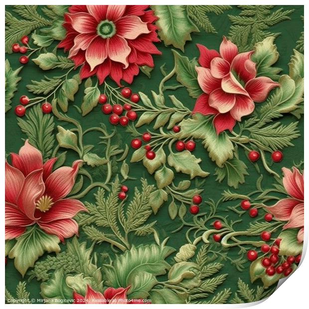 Embroided seamless pattern with red flowers Print by Mirjana Bogicevic
