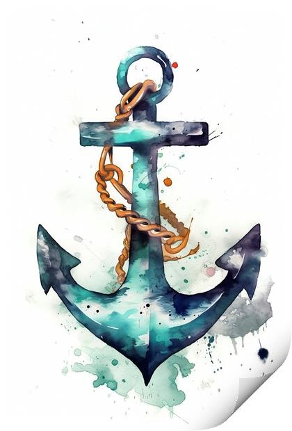Anchor watercolor painting Print by Mirjana Bogicevic