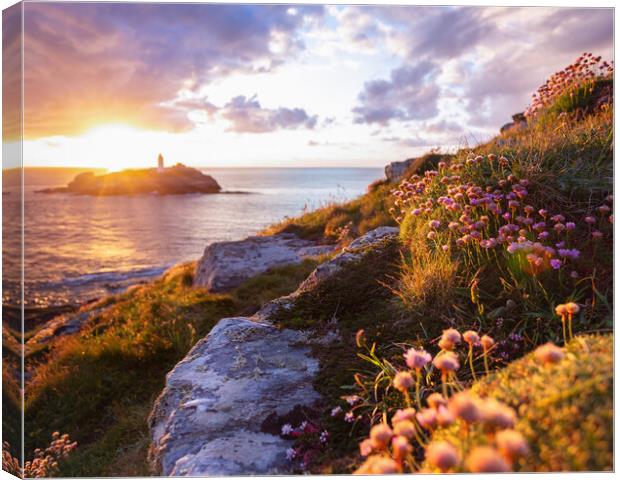 Sunset at Godrevy Canvas Print by Matthew Grey