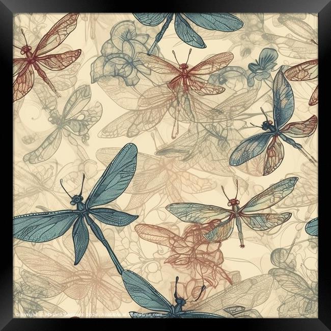 Dragonfly pastel seamless pattern Framed Print by Mirjana Bogicevic