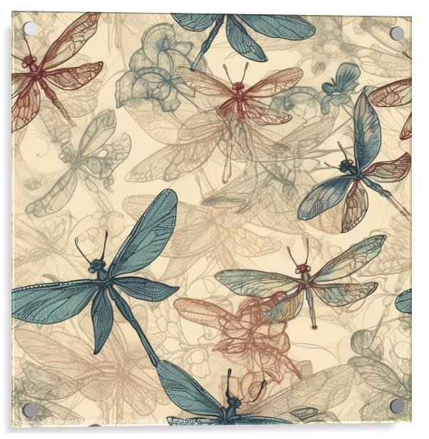 Dragonfly pastel seamless pattern Acrylic by Mirjana Bogicevic