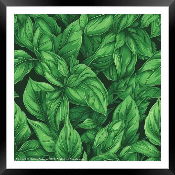 Basil leaves seamless pattern Framed Mounted Print by Mirjana Bogicevic