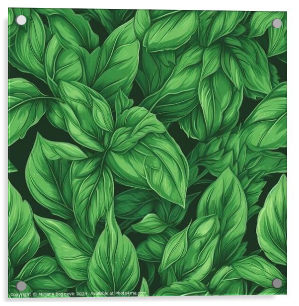 Basil leaves seamless pattern Acrylic by Mirjana Bogicevic