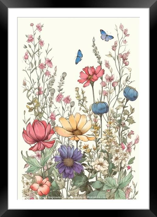 Spring flowers and leaves border rectangle Framed Mounted Print by Mirjana Bogicevic