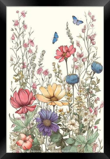 Spring flowers and leaves border rectangle Framed Print by Mirjana Bogicevic