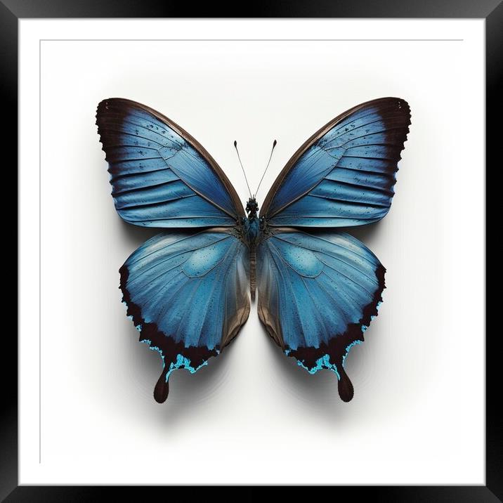 Flat lay view of the blue butterfly on white background Framed Mounted Print by Mirjana Bogicevic