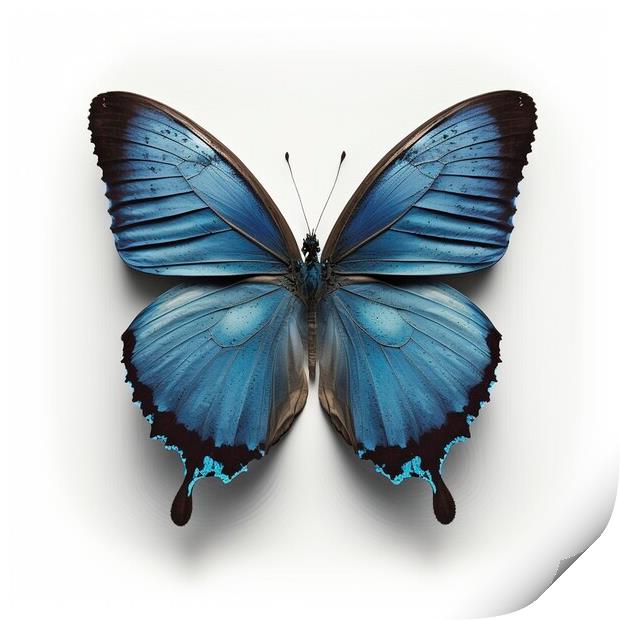 Flat lay view of the blue butterfly on white background Print by Mirjana Bogicevic