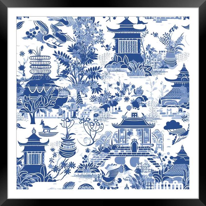 Blue willow seamless pattern Framed Mounted Print by Mirjana Bogicevic
