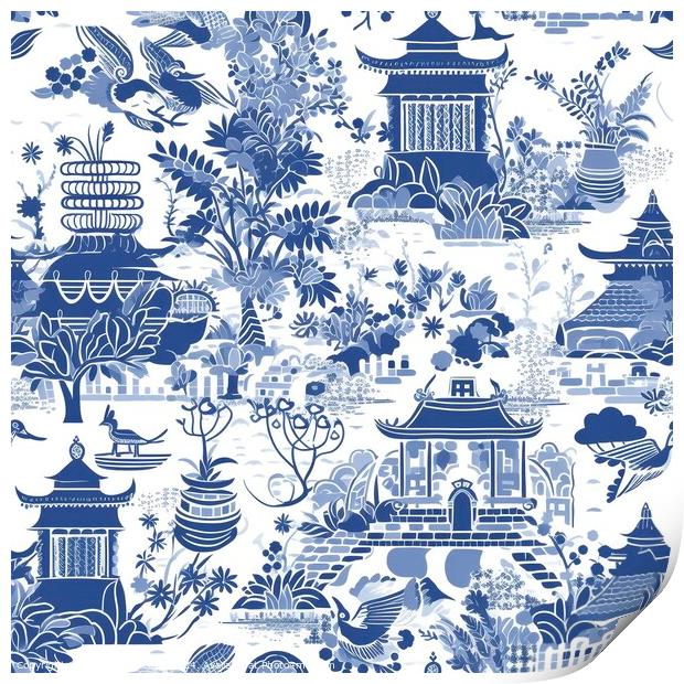 Blue willow seamless pattern Print by Mirjana Bogicevic