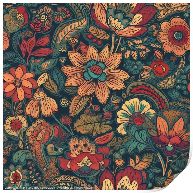 Beautiful bohemian flower seamless pattern Print by Mirjana Bogicevic