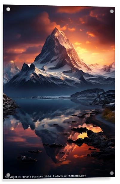 Majestic mountain view, created with generative AI Acrylic by Mirjana Bogicevic