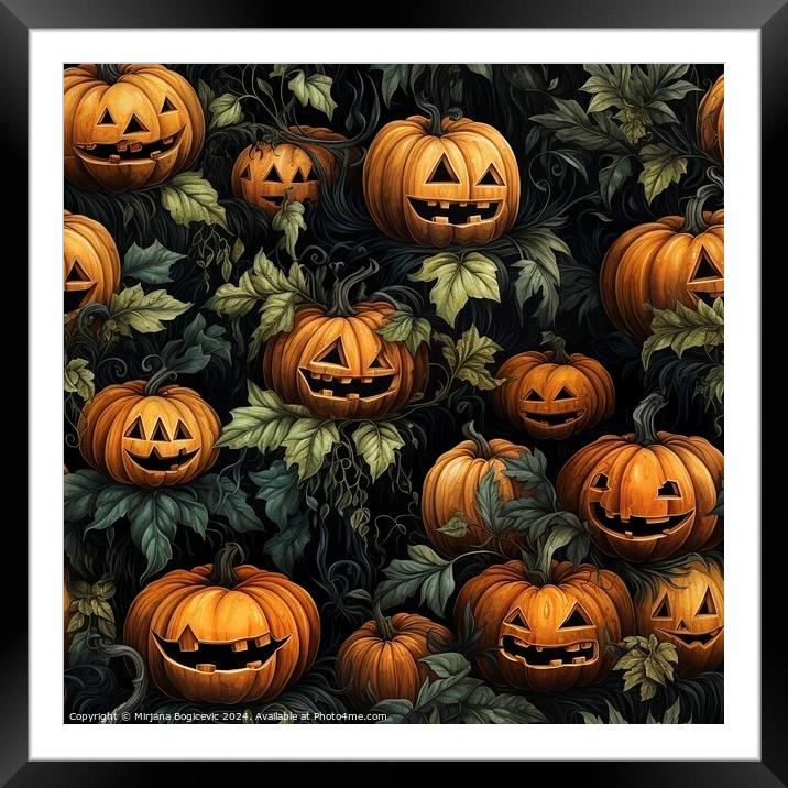 Halloween pumpkins seamless pattern, created with generative AI Framed Mounted Print by Mirjana Bogicevic