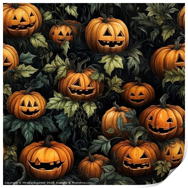 Halloween pumpkins seamless pattern, created with generative AI Print by Mirjana Bogicevic