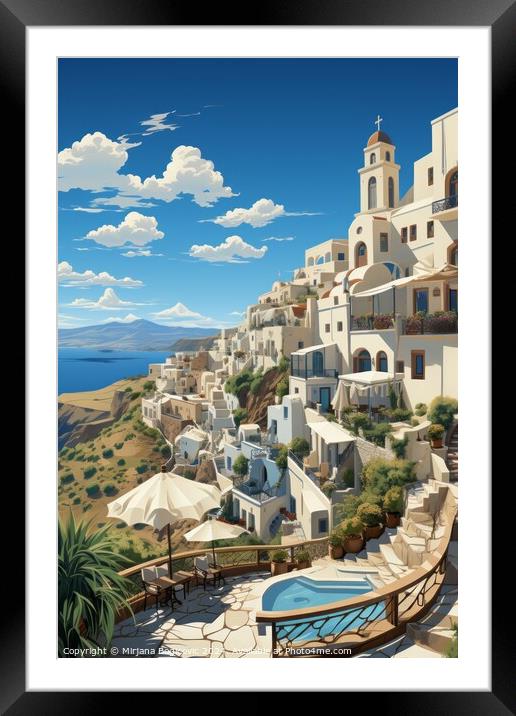 Santorini, Greece travel illustration Framed Mounted Print by Mirjana Bogicevic