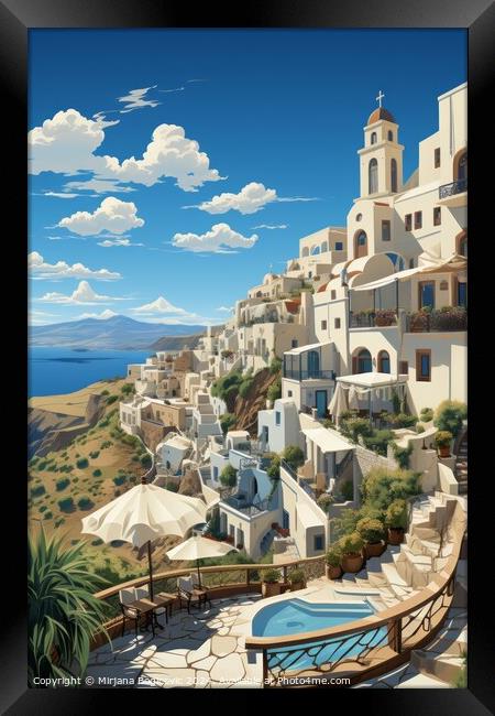 Santorini, Greece travel illustration Framed Print by Mirjana Bogicevic