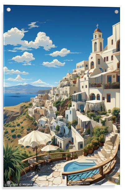 Santorini, Greece travel illustration Acrylic by Mirjana Bogicevic