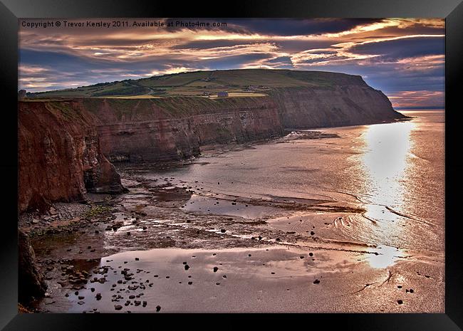 Cowbar Sunset - Yorkshire Coast Framed Print by Trevor Kersley RIP