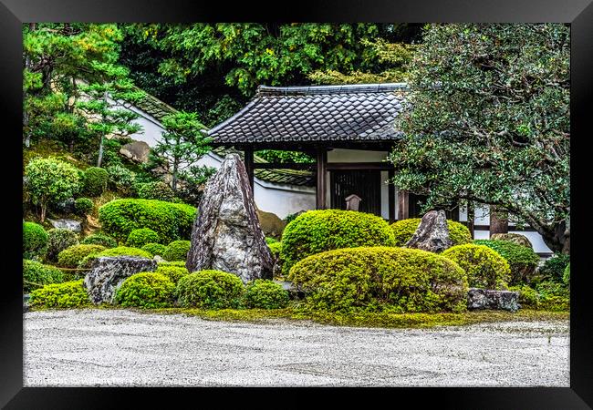 Colorful Zen Stone Garden Tofuku-Ji Buddhist Temple Kyoto Japan Framed Print by William Perry
