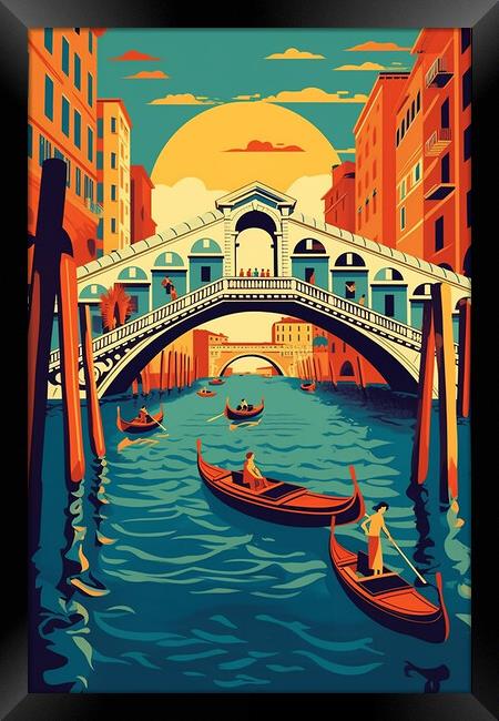 Vintage Travel Poster Venice Framed Print by Steve Smith