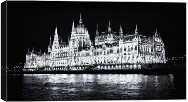 Budapest Parliament by Night. Canvas Print by David Jeffery