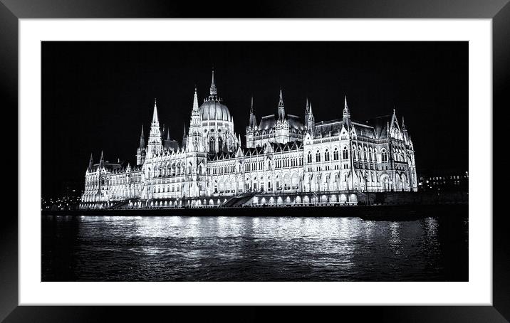 Budapest Parliament by Night. Framed Mounted Print by David Jeffery
