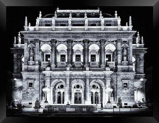 Budapest Opera House by Night. Framed Print by David Jeffery