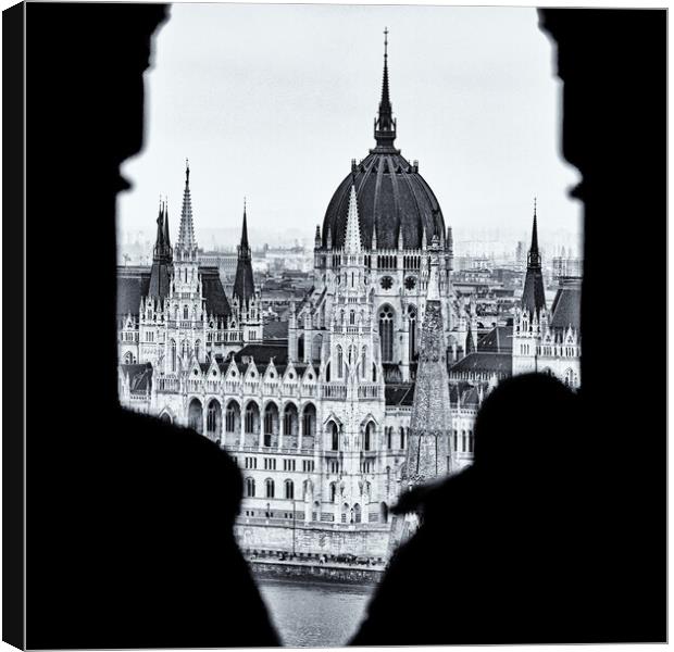Budapest Parliament from Castle Hill. Canvas Print by David Jeffery