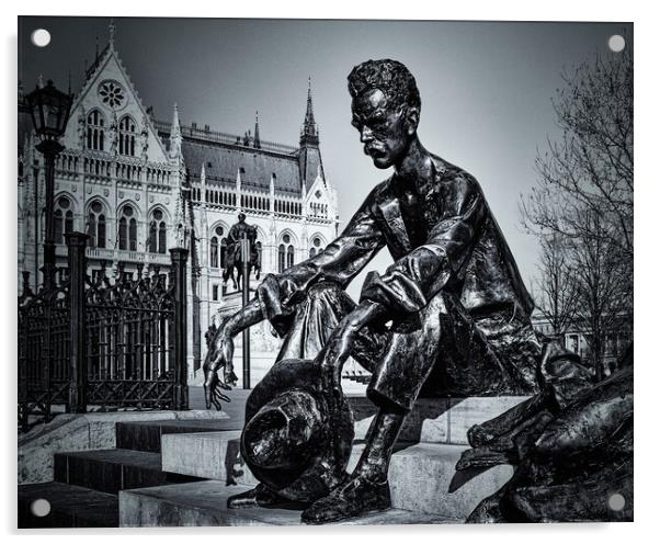 Attila Jozsef Statue, Parliament Square, Budapest. Acrylic by David Jeffery