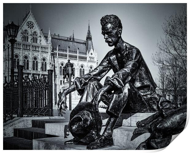 Attila Jozsef Statue, Parliament Square, Budapest. Print by David Jeffery