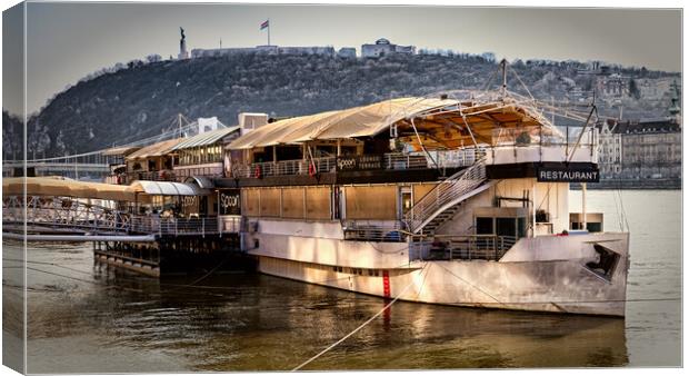 Restaurant Boat on the Danube at Budapest. Canvas Print by David Jeffery