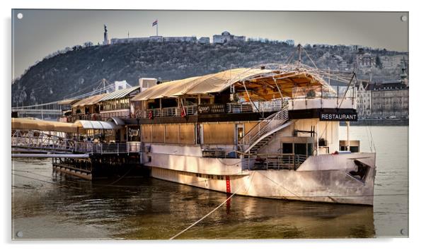 Restaurant Boat on the Danube at Budapest. Acrylic by David Jeffery