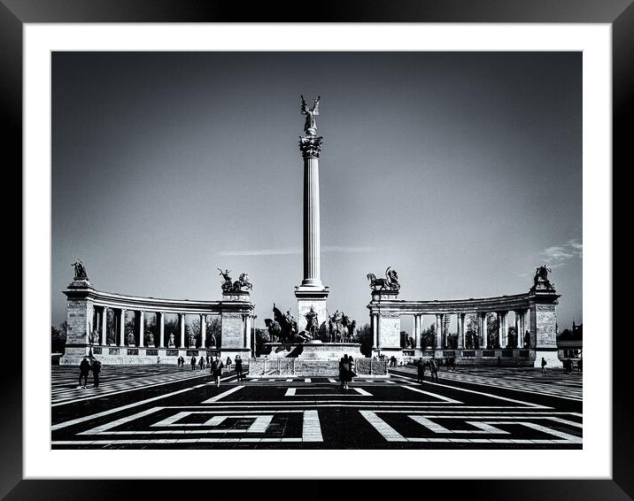 Heroes Square, Budapest. Framed Mounted Print by David Jeffery
