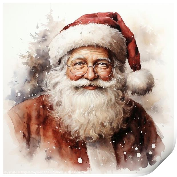 Vintage watercolor style Santa Claus, created with generative AI Print by Mirjana Bogicevic